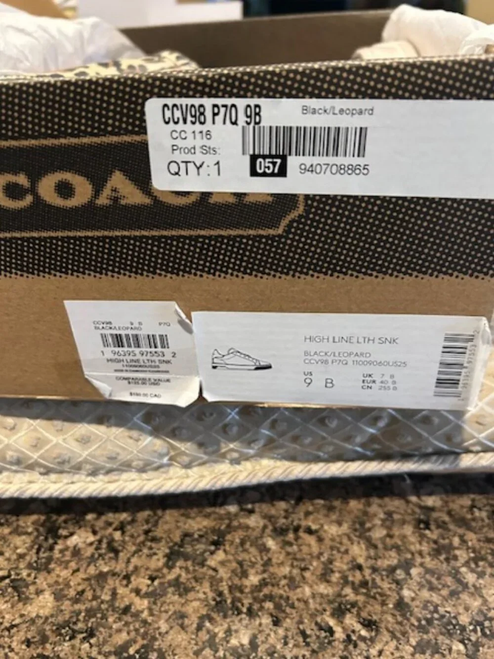 Coach Black/Leopard High Line Leather Sneaker With Leopard Print